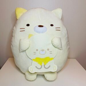 NWT SAN-X Sumikko Gurashi JUMBO Neko (Calico Cat) w. Holding a Kitty 16” Plushie
